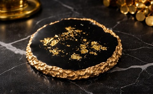 Black gold resin geode - &,