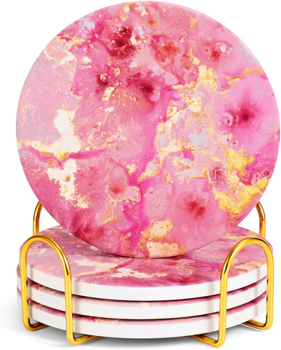 Pink gold cute desk coasters - pink,