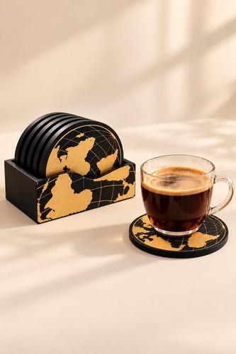 Black gold world map drink - gold,