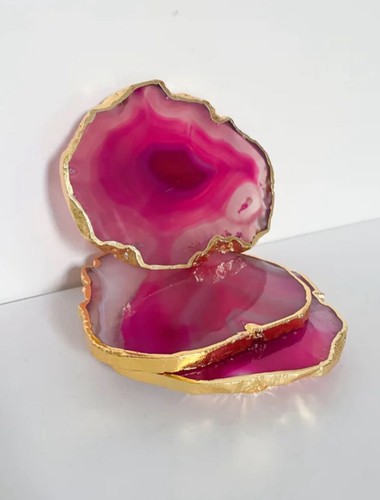 Pink gold electroplated agate - gold,