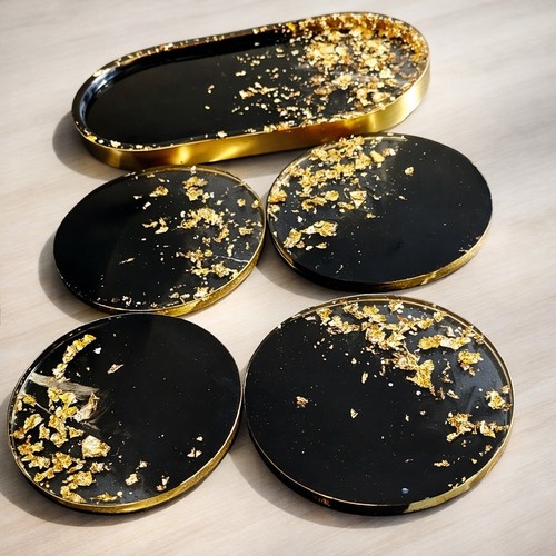 Resin coaster set with - set, 4